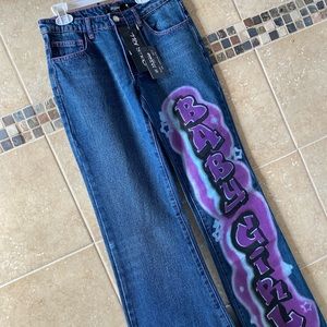 Baby girl graffiti print low rise jeans 25, blue